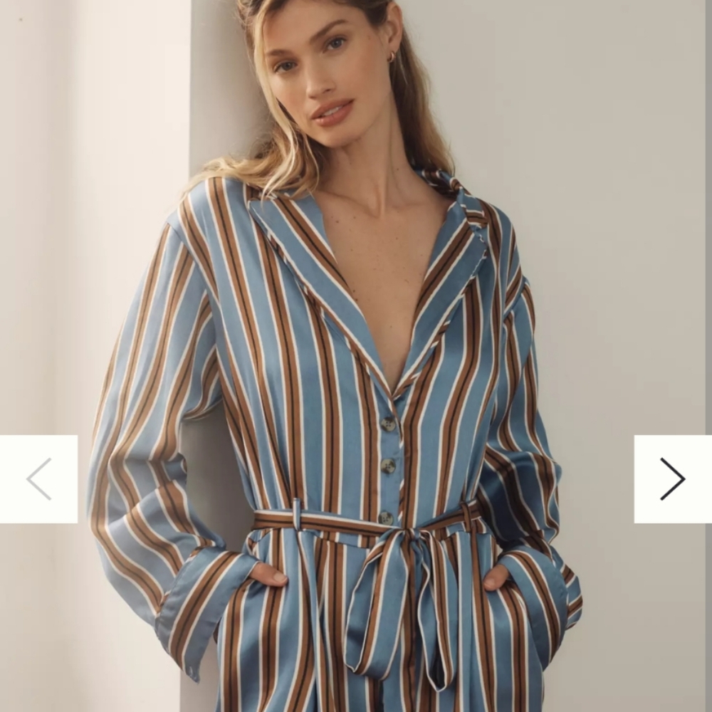 Anthropologie Blue and Brown Striped Pajama Set